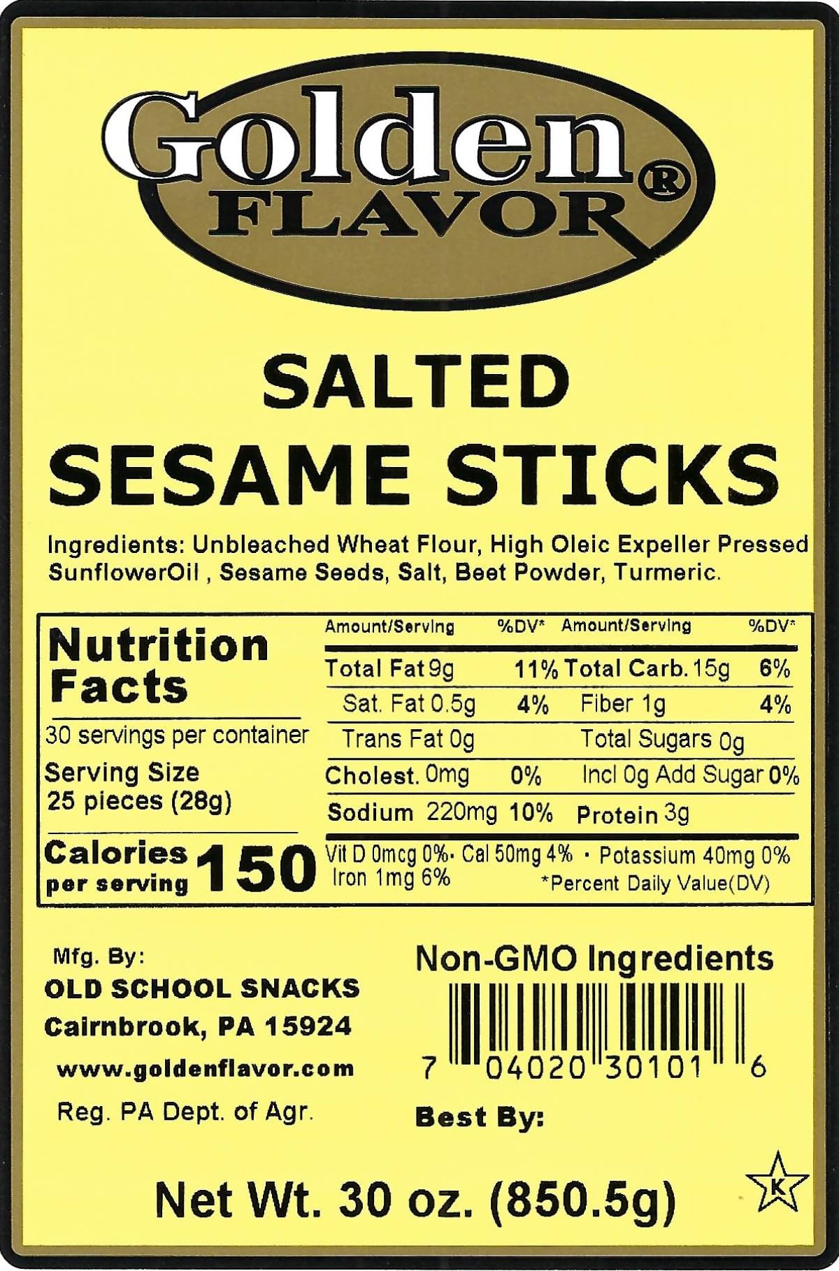Golden Flavor - Salted Sesame Sticks - 30 oz bags (3 Pack)
