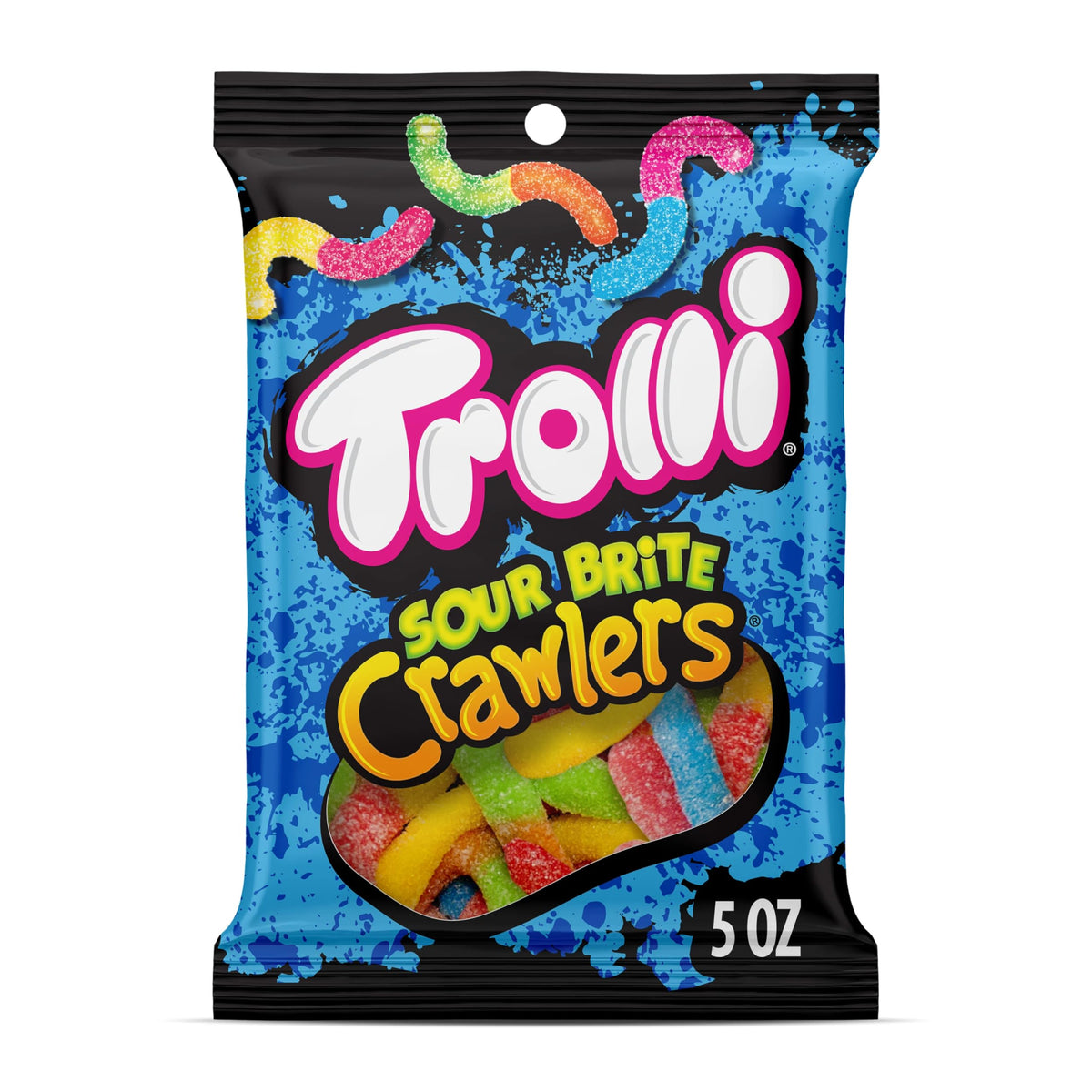 Trolli Sour Brite Crawlers, Candy, Cherry-Lemon, Strawberry-Grape & Orange-Lime, Sweet and Sour, Gummy Worms, 5 oz