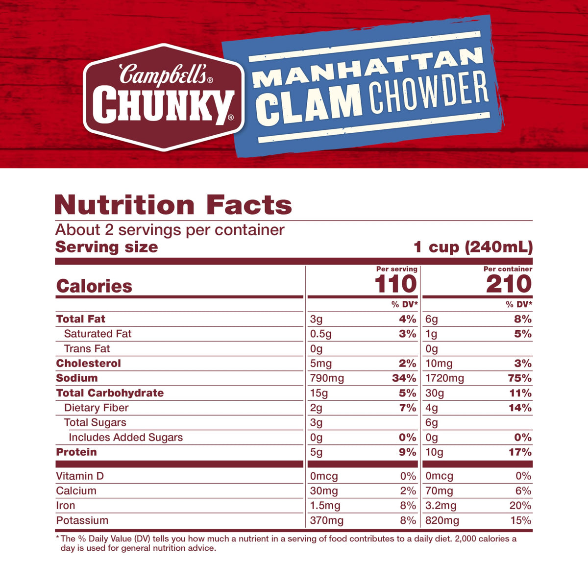 Campbell’s Chunky Soup, Manhattan Clam Chowder, 18.8 oz Can
