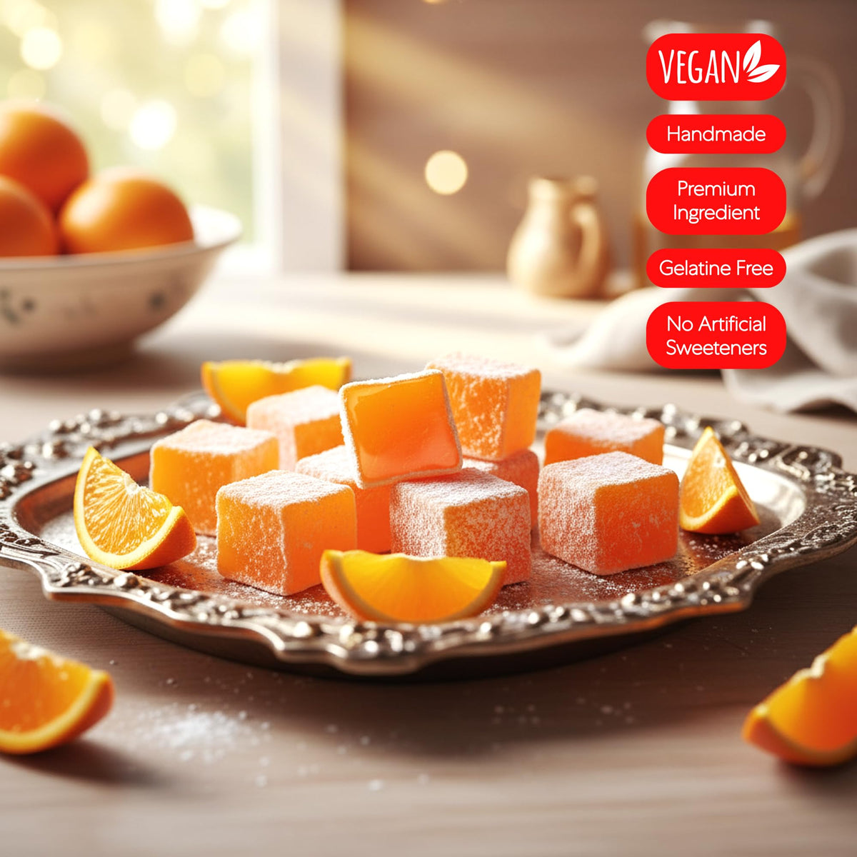 HazerBaba Turkish Delight Candy Orange, 16 Oz (Pack of 1), Vegan Snack Box
