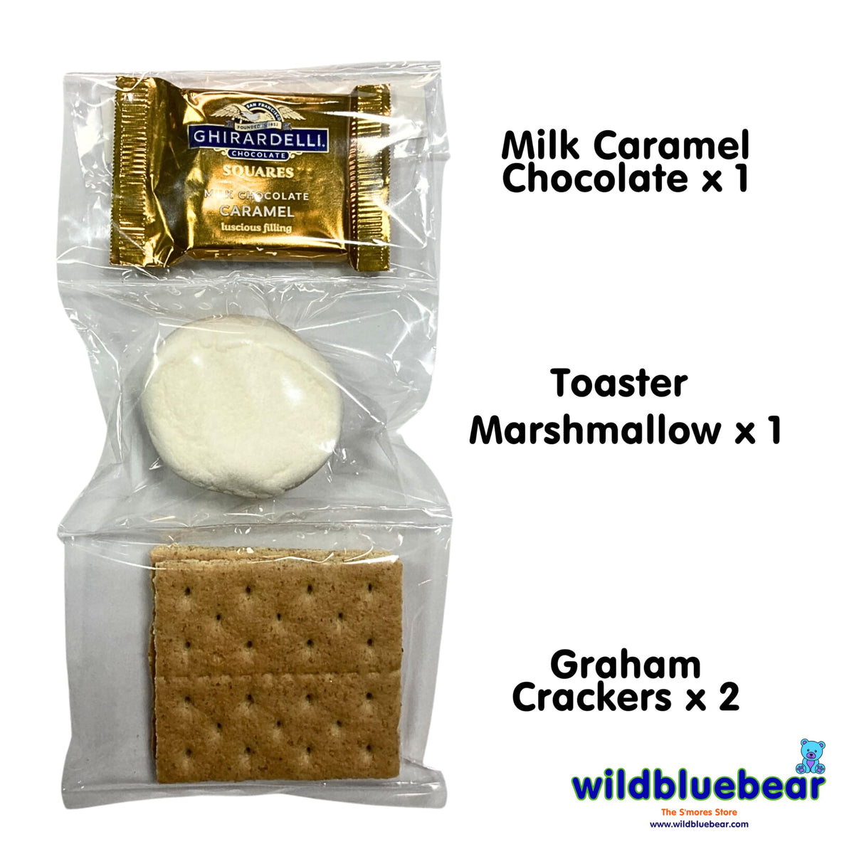 WBB | SMORES KIT STRIP | Individually packaged set : Graham Crackers, Marshmallow, Chocolate | Make delicious smores (25 sets) (Milk Caramel)