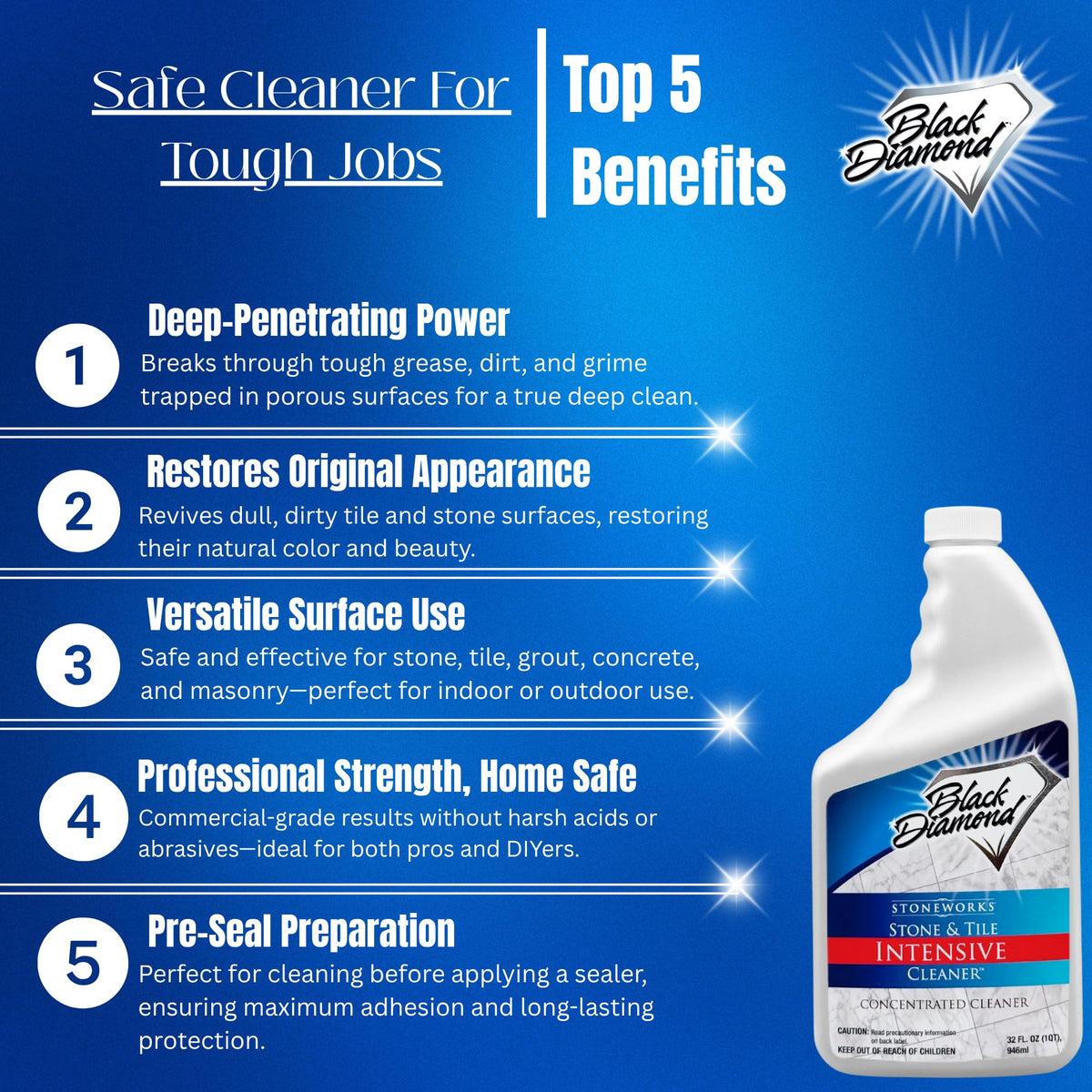 Black Diamond Stoneworks Stone & Tile Intensive Cleaner: Concentrated Deep Cleaner, Marble, Limestone, Travertine, Granite, Slate, Ceramic & Porcelain