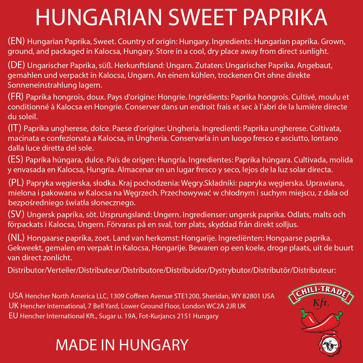 Hungarian SWEET Paprika from Kalocsa, Hungary (3.5 ounce (100g))