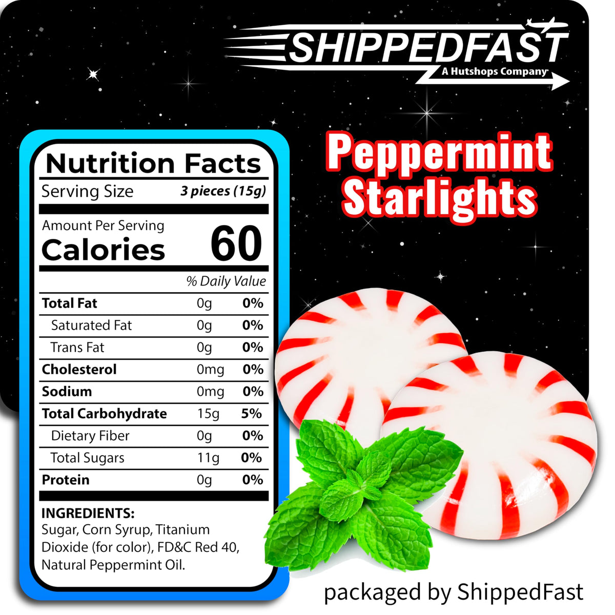 ShippedFast Peppermint Starlights Hard Candies, Real Peppermint Oil Infused Candy Mints, 2 Pound Bag