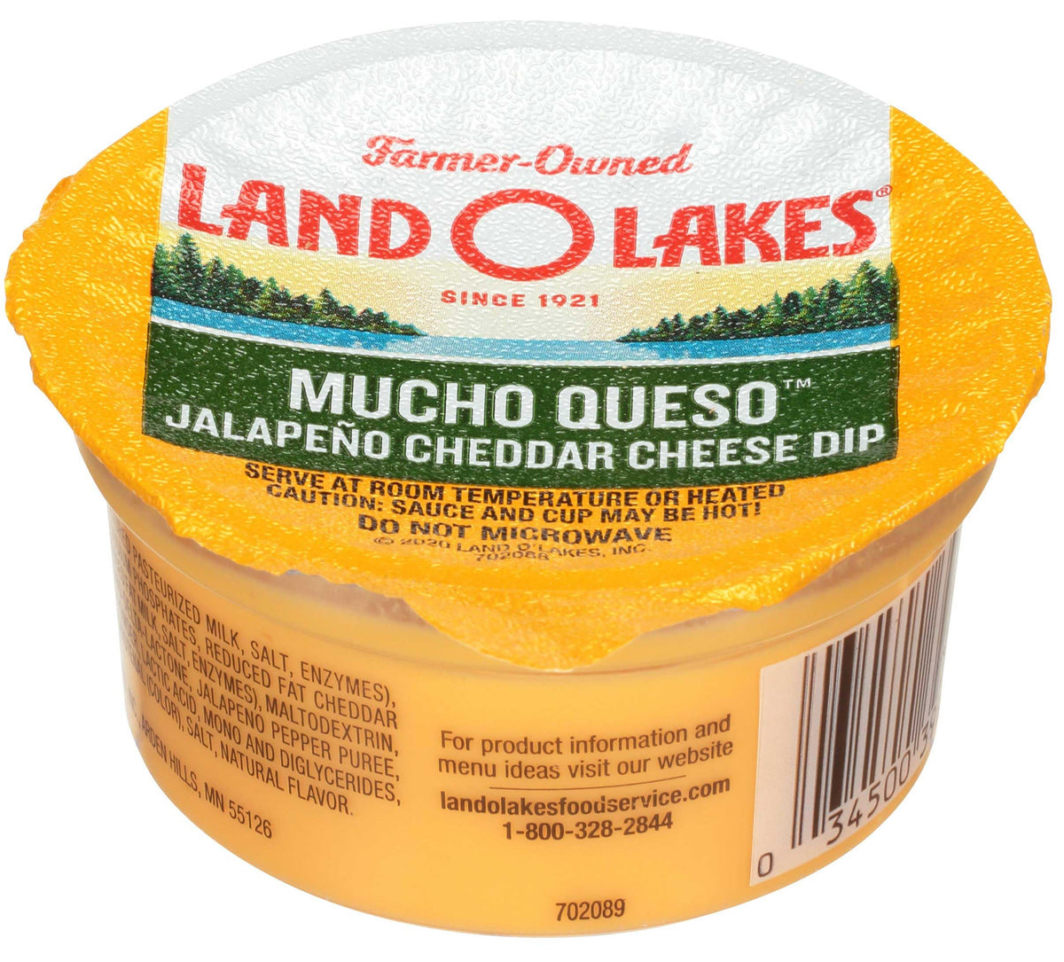 Land O Lakes Mucho Queso Jalapeno Cheddar Cheese Dip, 3 Ounce Cup -- 140 per case.