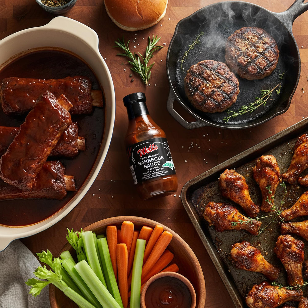 Wells Hog Heaven Barbecue Sauce (16 Fluid Ounces) | Carolina Vinegar Based Barbecue Sauce | No High Fructose Corn Syrup |