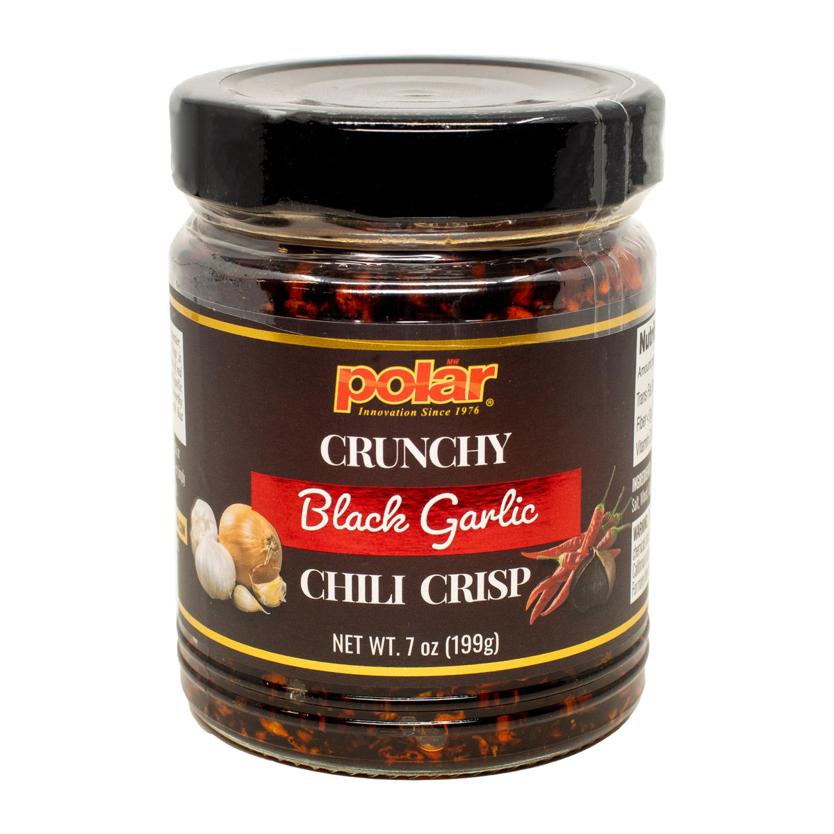Polar Crunchy Black Garlic Chili Crisp 7oz (Pack of 1)- Umami Chili Oil with Crispy Garlic & Red Chili Heat - Savory Condiment for Dumplings, Noodles