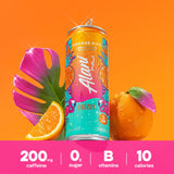 Alani Nu ORANGE KISS, Sugar Free, Low Calorie Energy Drinks, 200mg Caffeine, Biotin, B Vitamins, Zero Sugar, 10 Calories, 12 Fl Oz Cans, 12 Pack