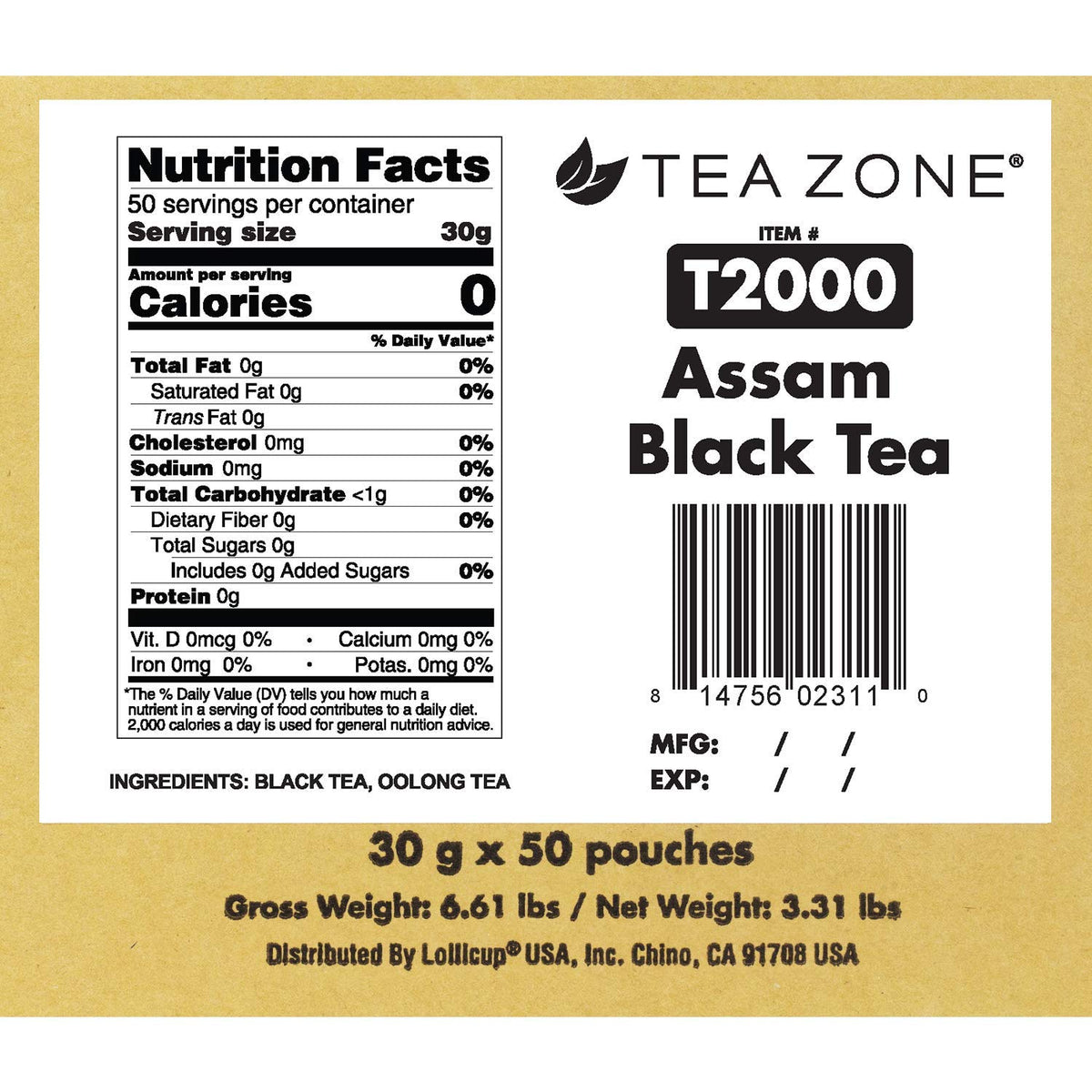 Tea Zone Classic Assam Black Tea - Case 50 x 1oz Bag