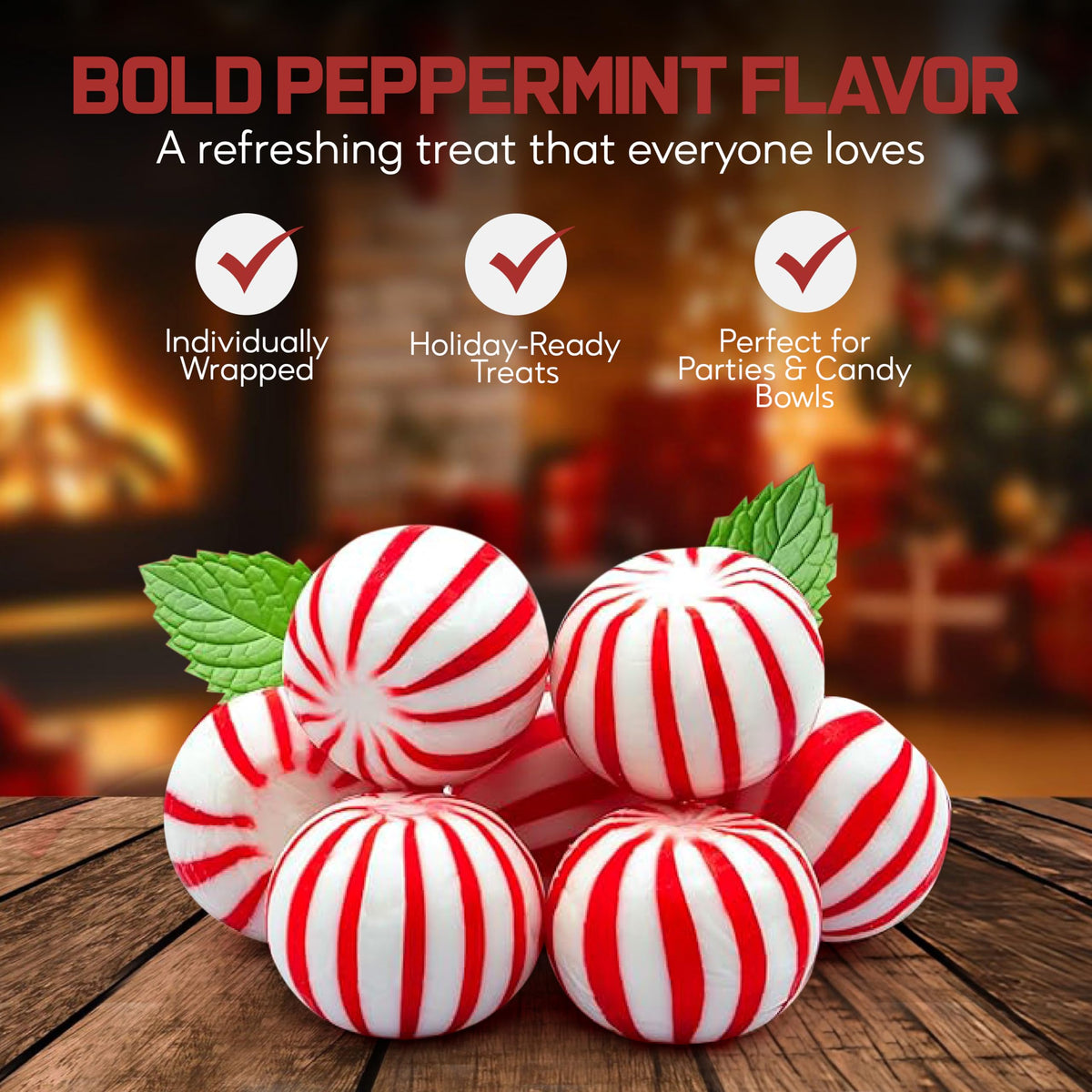 Peppermint Hard Candy 5 Pound Bulk Jumbo Peppermint Candy Balls, Approx 250 Individually Wrapped Mint Balls for Office Bowls, Christmas Candy Jars
