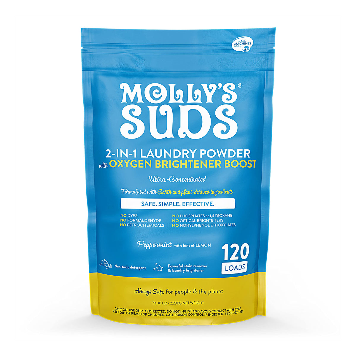 Molly's Suds 2-in-1 Original Laundry Powder with Oxygen Brightener Boost | Clean Laundry Detergent & Stain Remover | Peppermint with Hint of Lemon