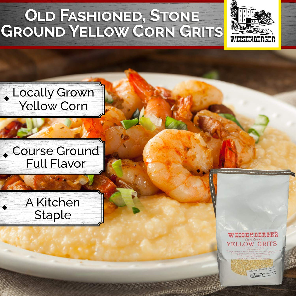 Weisenberger Stone Ground Yellow Grits, 2 lb -2 Pack