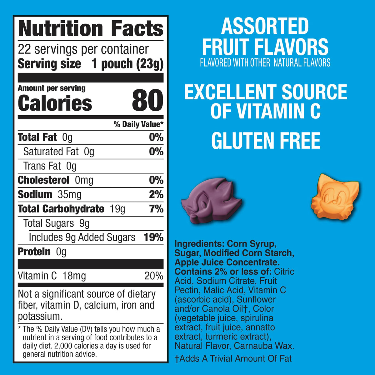 Sonic The Hedgehog Fruit Flavored Snacks, Treat Pouches, Gluten Free Snack, Value Pack, 22 Ct, 17.6 oz
