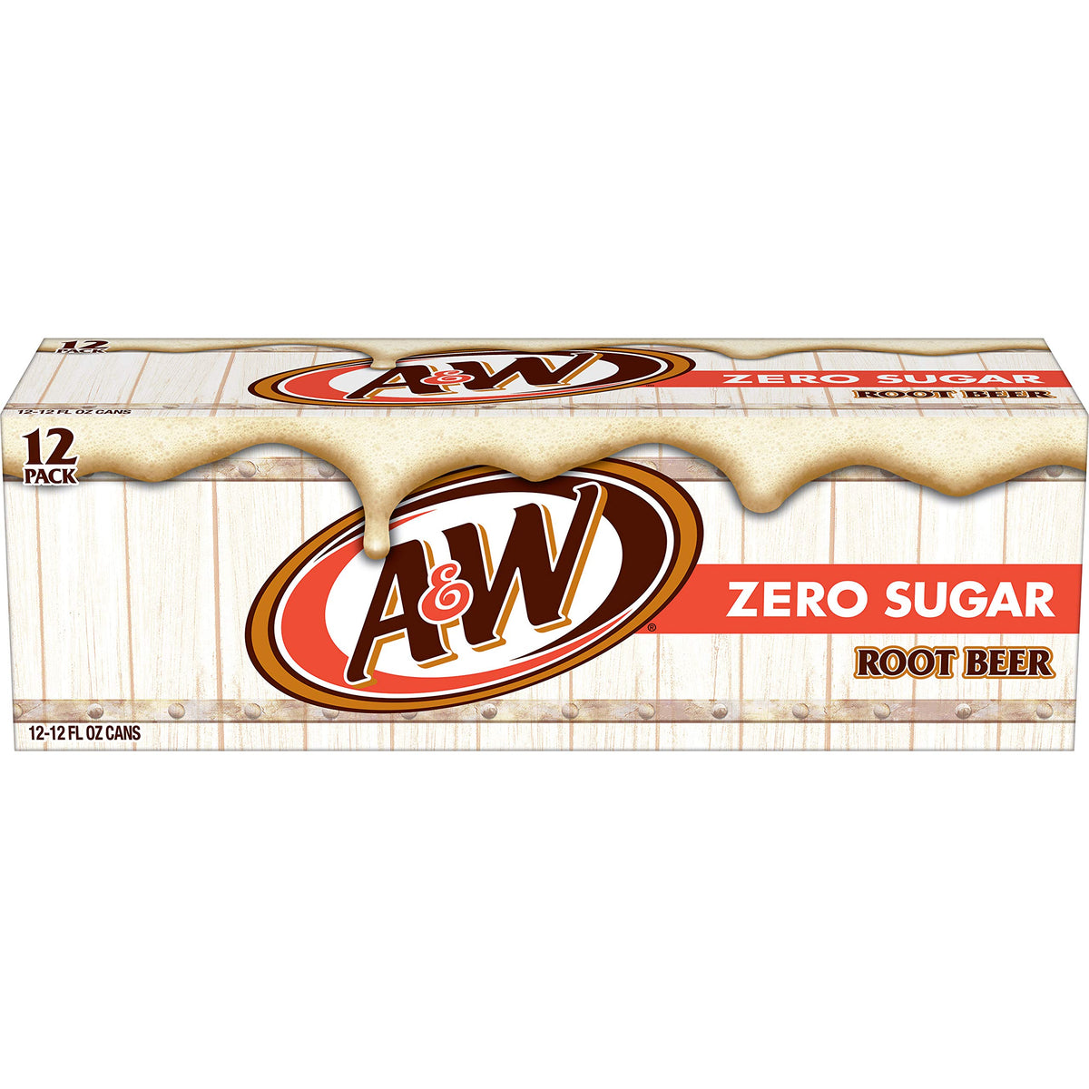 A&W Zero Sugar Root Beer Soda, 12 fl oz cans, 12 count
