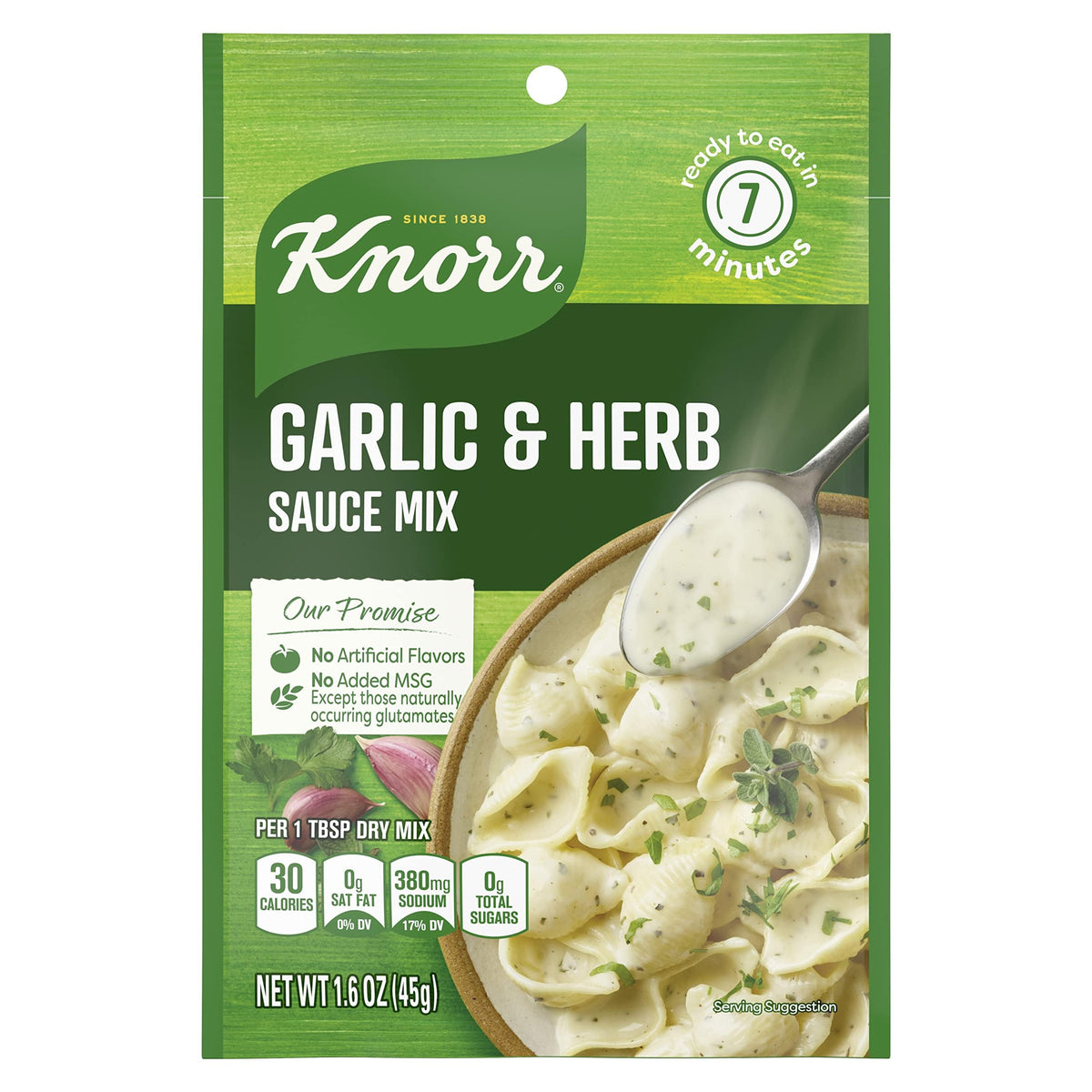 Knorr Sauce Mix Creamy Pasta Sauce For Simple Meals and Sides Garlic & Herb No Artificial Flavors, No Added MSG 1.6 oz, Pack of 24