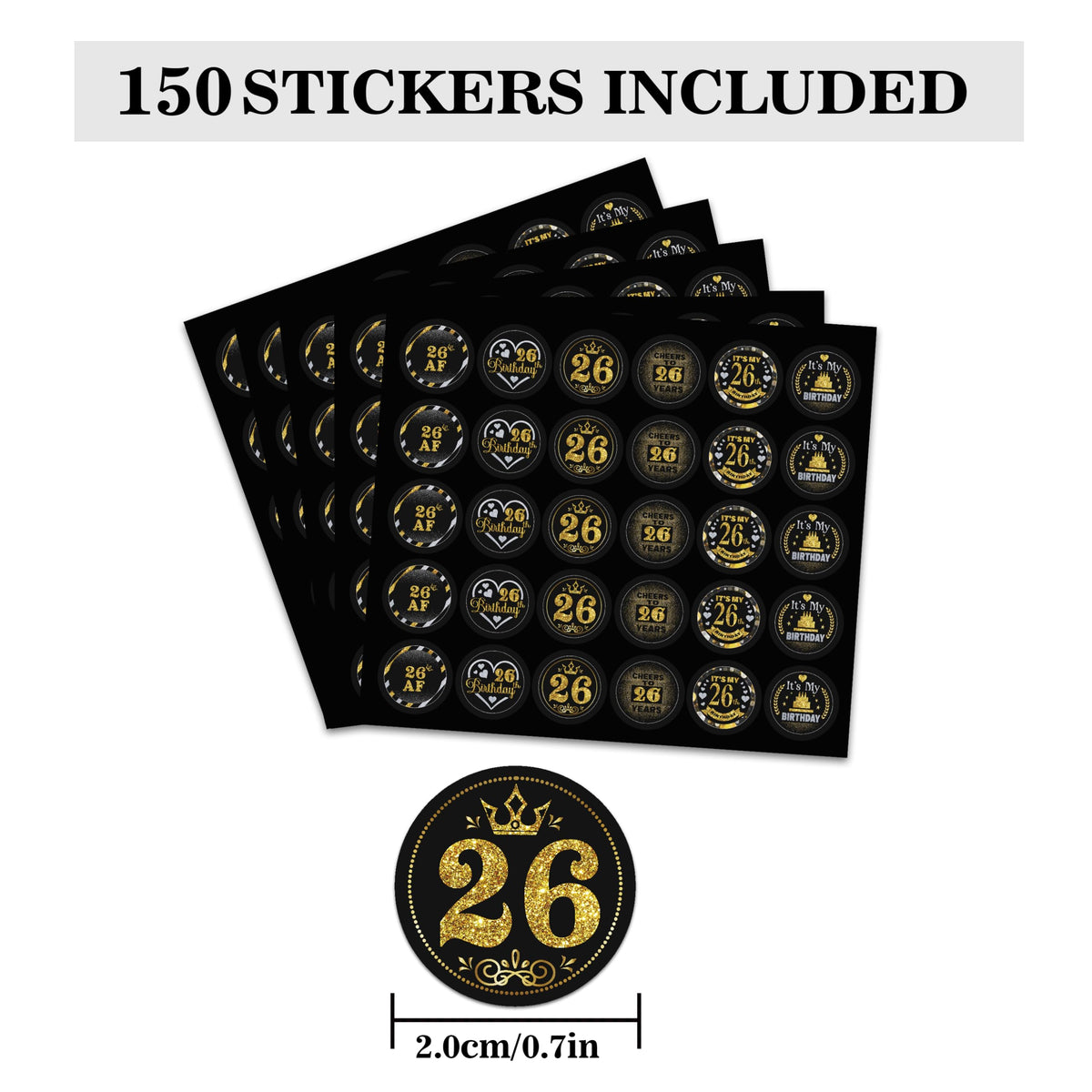 26 Years Old Round Candy Sticker - 26th Birthday Party Decor-Black Gold - Round Candy Sticker Party Favors - Labels Fit Chocolate Candy.5 Sheet of 150