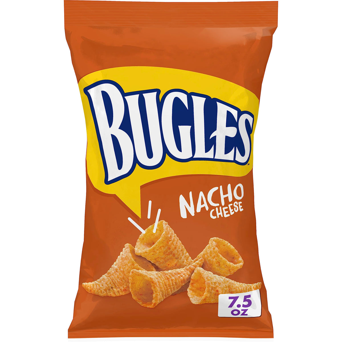 Bugles Nacho Cheese Crispy Corn Snacks, Snack Bag, 7.5 oz