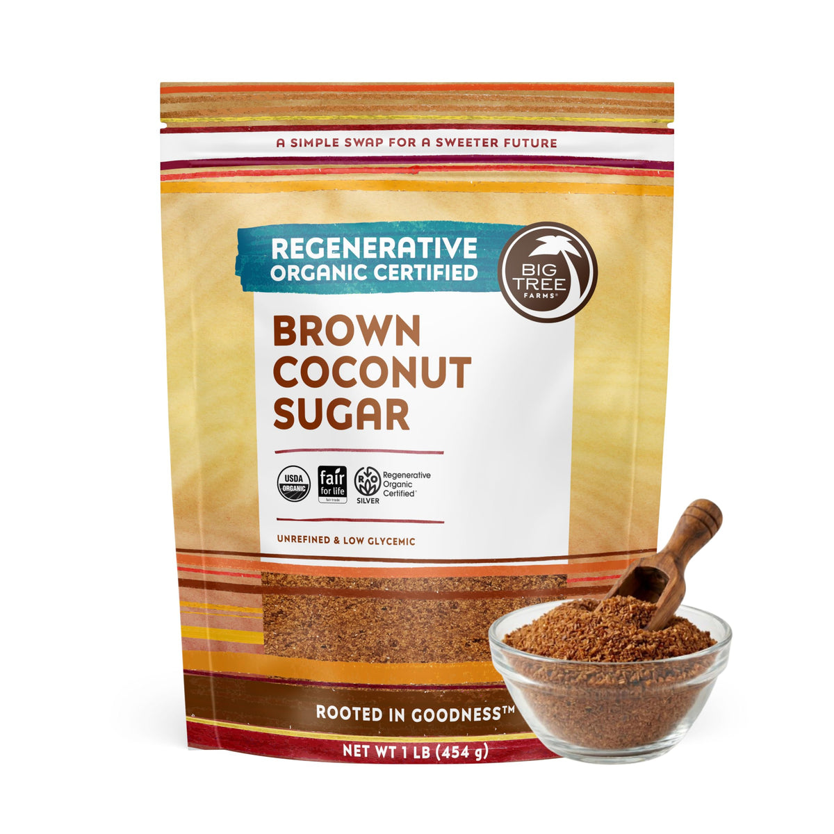 Big Tree Farms Organic Brown Coconut Sugar - Coconut Palm Sugar, Unrefined, Fine Crystals, Cane Sugar Replacement, Coconut Blossom Nectar, Vegan