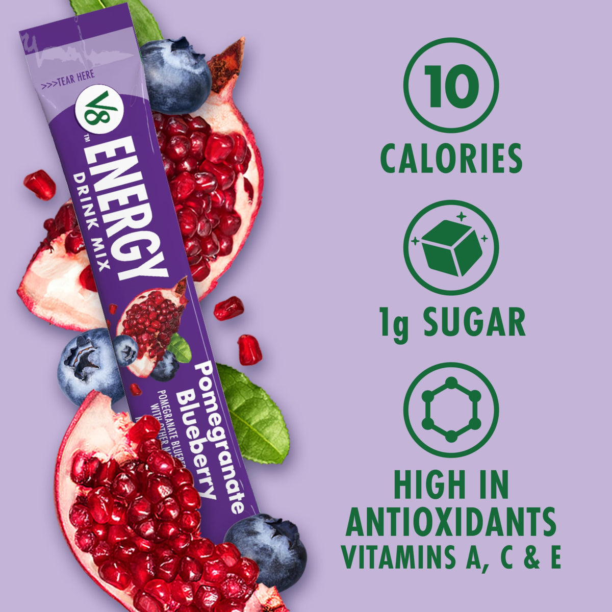 V8 Energy Pomegranate Blueberry Energy Drink Powder, .10 oz Packet (120 Count)