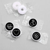 Mr. and Mrs. - Black & White Wedding Favors - Round Candy Stickers - 108pc