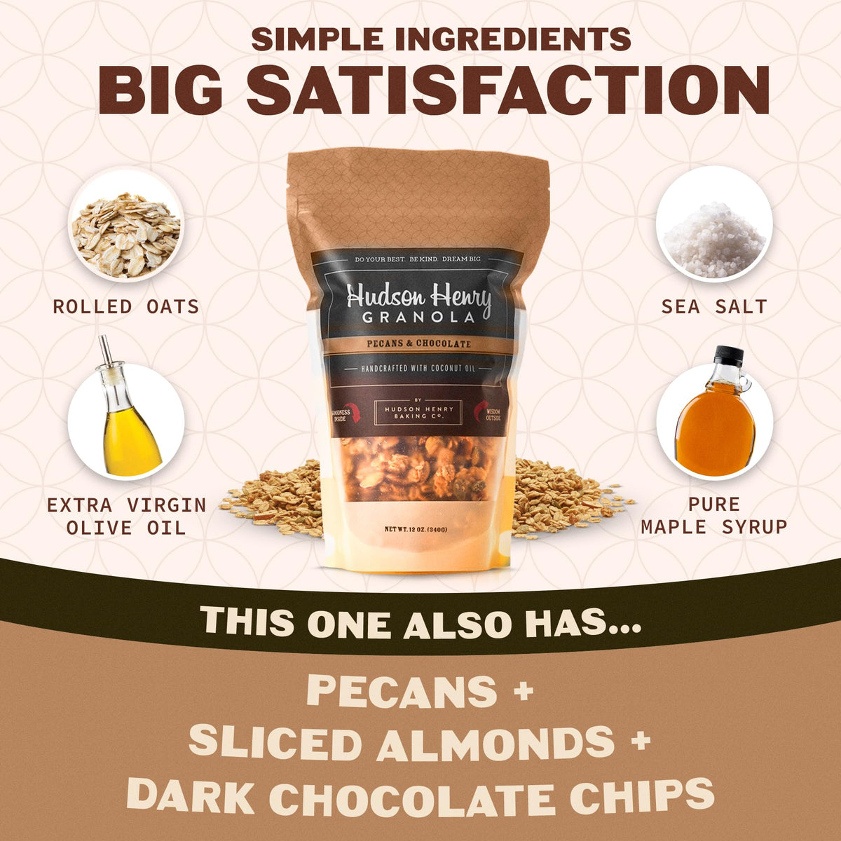 Hudson Henry Chocolate Pecan Granola | Gluten Free Granola with Nuts & Seeds | Vegan, Non-GMO & Small Batch Baked with Pure Maple Syrup & Extra Virgin