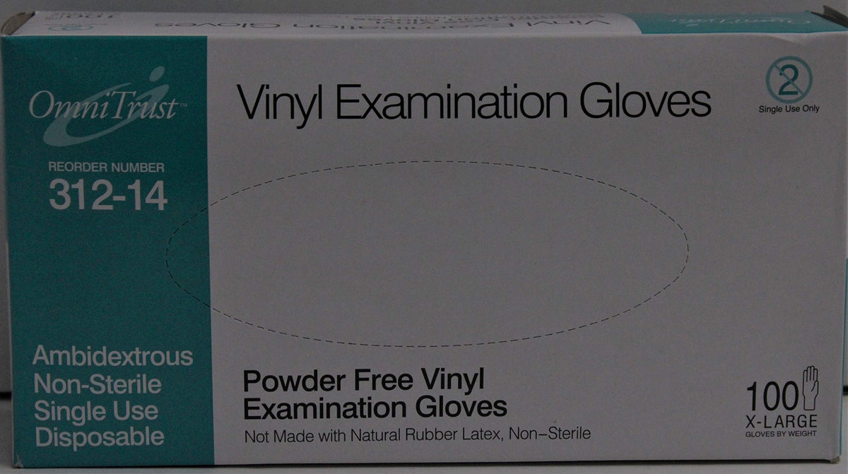 Vinyl Powder Free Exam Gloves Xlarge 100/box
