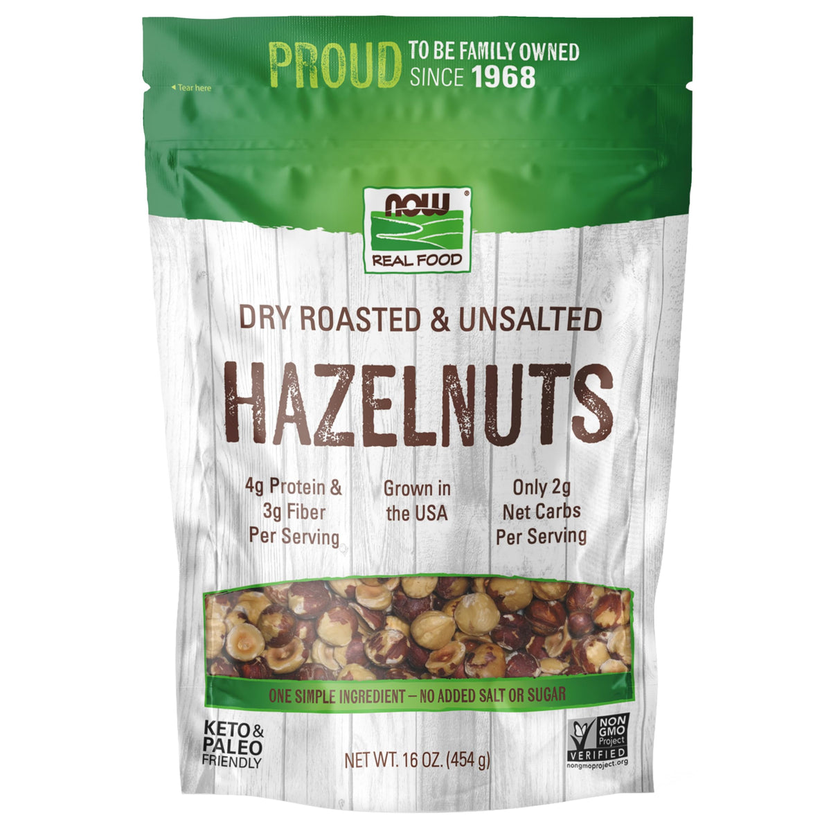 NOW Foods, Real Food, Dry Roasted & Unsalted Hazlenuts, Non-GMO, Vegan, Grown in the USA, 16 oz (454 g)