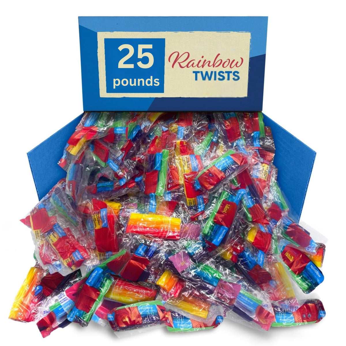 Rainbow Licorice Twists, Assorted Fruit Flavors, Bulk Candy - 25 lb (Approx. 1000 pieces)