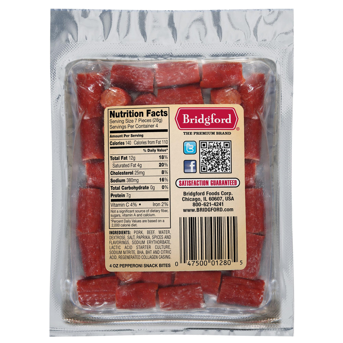 Bridgford Pepperoni Snack Bites 4 oz Pack of 3 - Ready-to-Eat Pepperoni Snacks for On-The-Go Snacking - Pork and Beef Pepperoni Bites with Zero Carbs