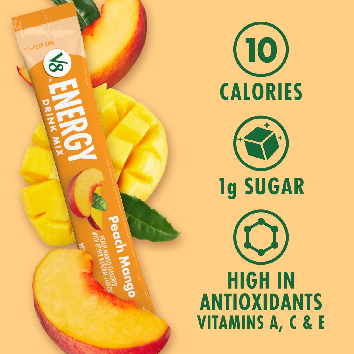 V8 Energy Peach Mango Energy Drink Powder, .10 oz Packet (120 Count)