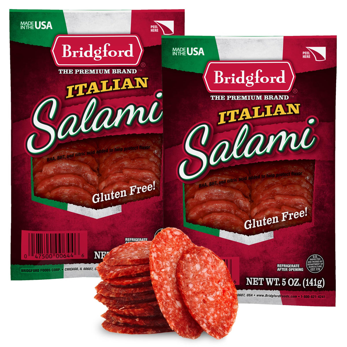Bridgford Italian Salami 5 oz Pack of 2 - Zero Carb Healthy Salami Sliced Charcuterie Meat for Your Charcuterie Boards or Antipasto Platters