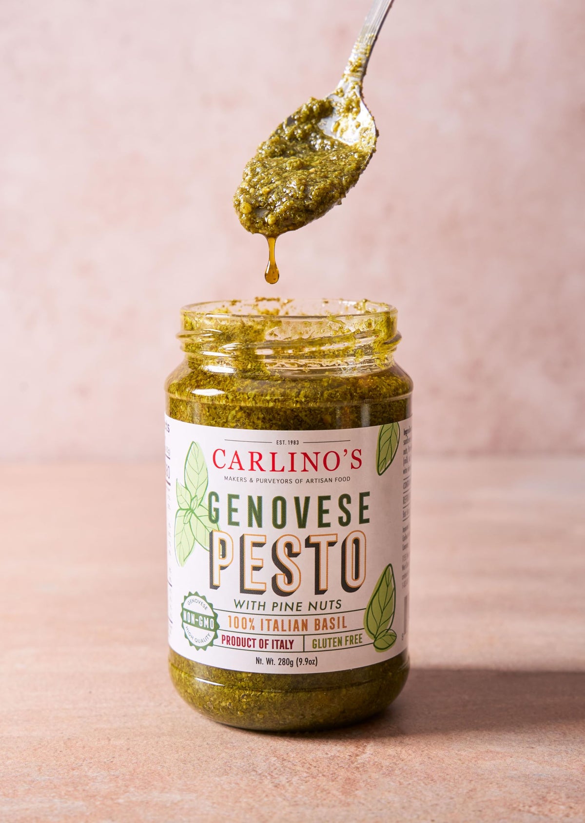 Carlino's Genovese Pesto | Made with All-Natural Ingredients | Preservative Free | Gluten Free, Low Sodium, Small Batch, 9.9 Fl Oz (Pack of 4)