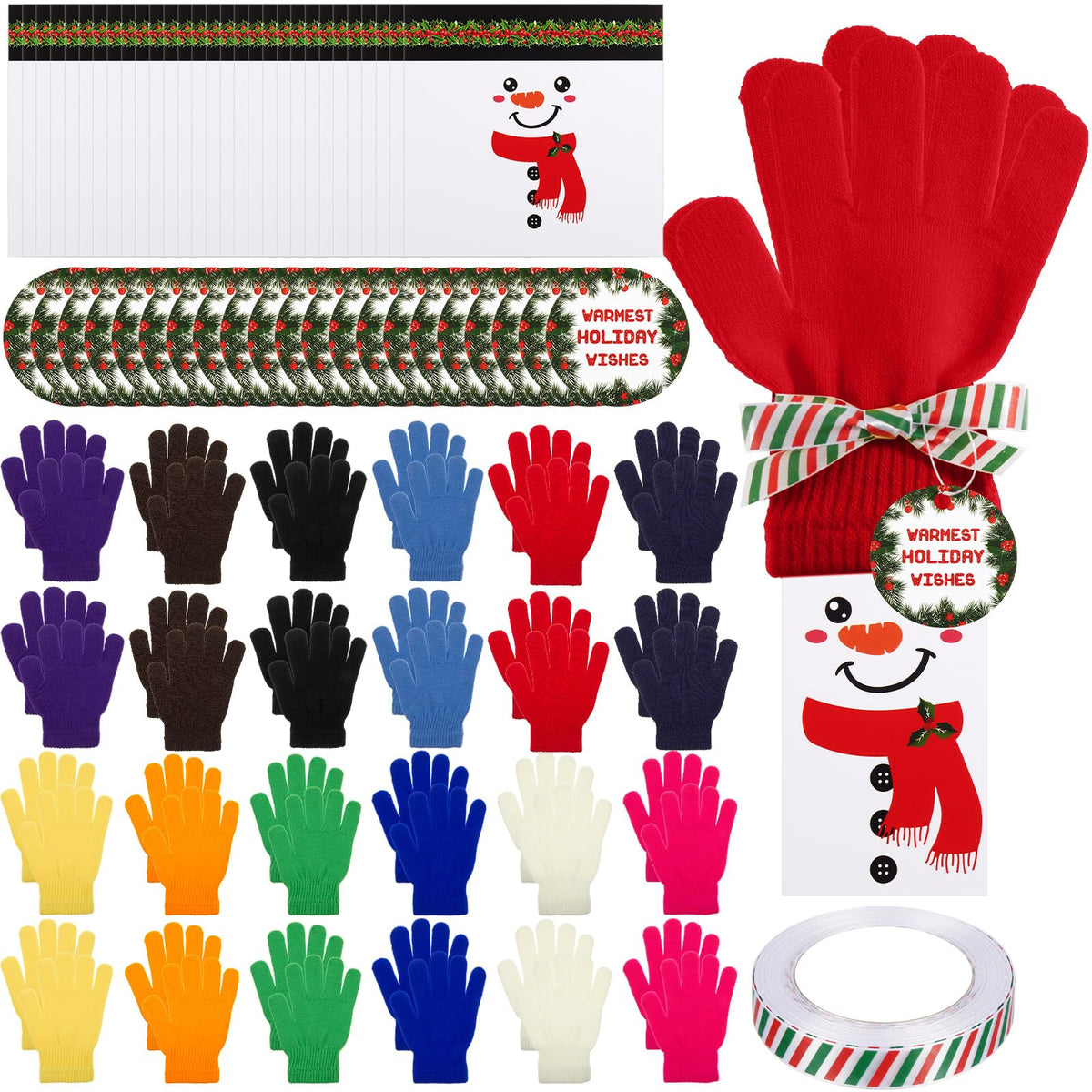 Cuffbow 24 Sets Winter Gloves Chocolate Bar Wrapper Hang Tags Ribbon Snowman Candy Bar Wrapper Kit Snowman Gift Warm Gloves Bulk Candy Wrappers