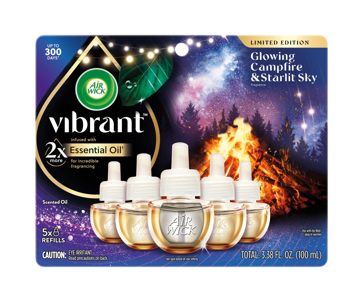 Air Wick Plug In Vibrant Scented Oils Refills, Campfire & Starlit Sky, 5 ct