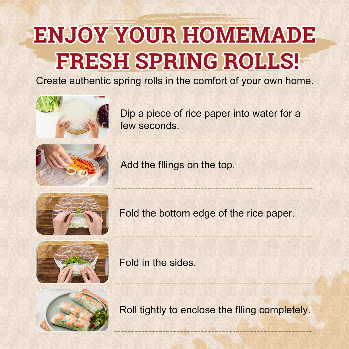 52USA Rice Paper Wrappers, 1 Pack, Spring Roll & Dumplings-34 Sheets
