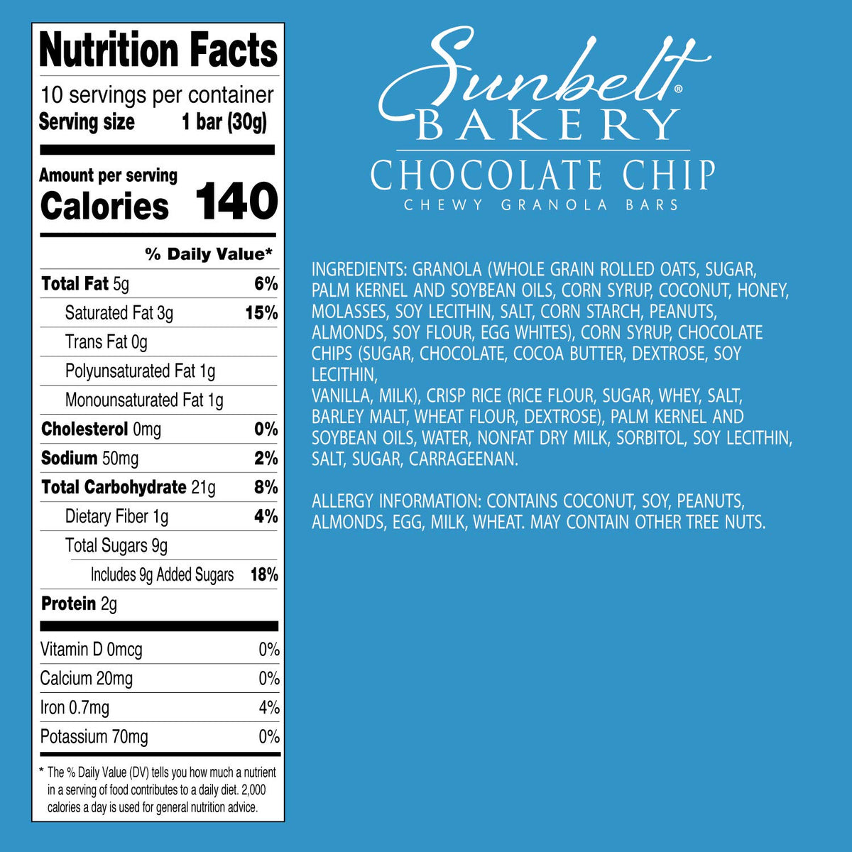 Sunbelt Bakery Chocolate Chip Chewy Granola Bars, 120-1.0 OZ Bars (12 Boxes)