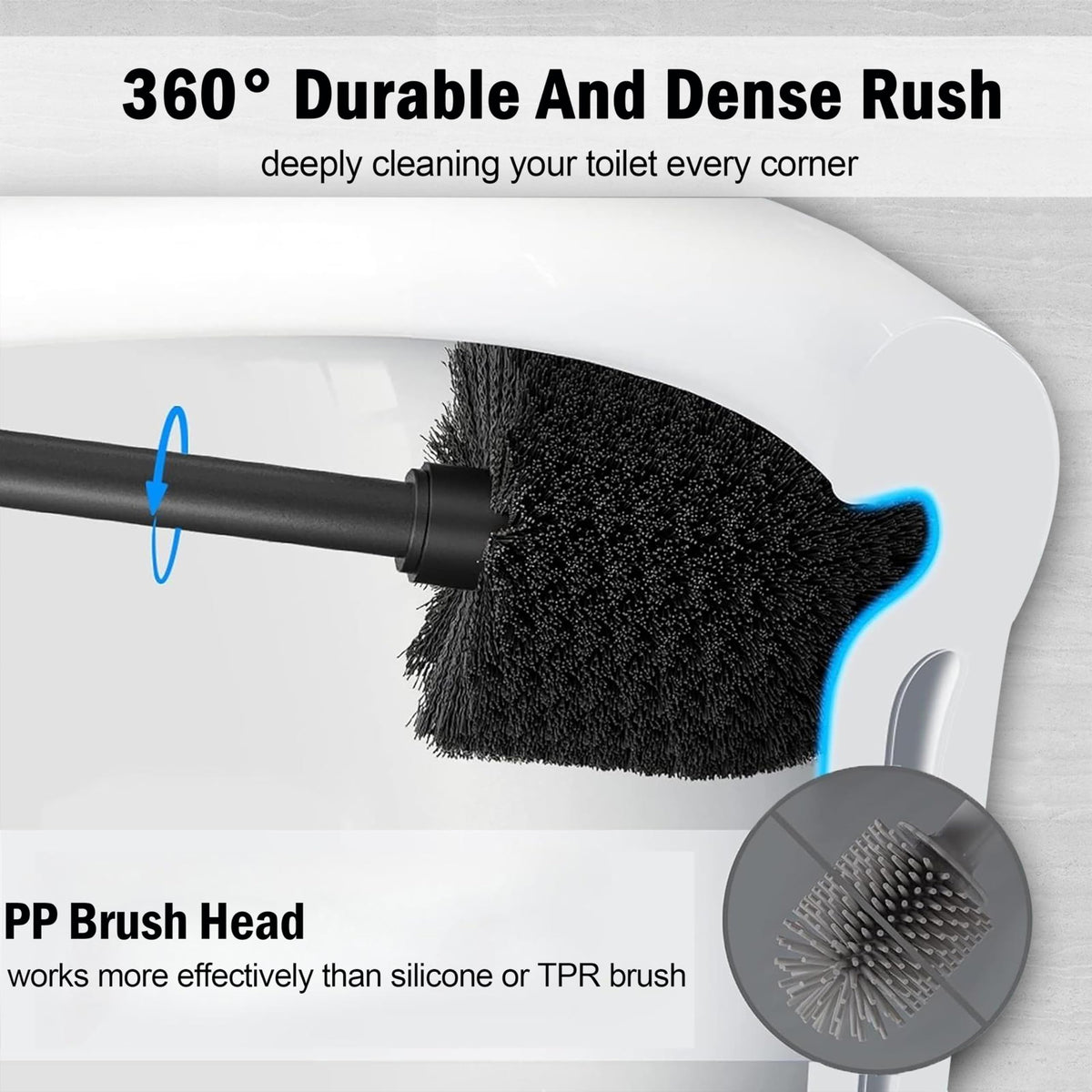 Indecor Home Matte BlackToilet Bowl Brush with Holder, Durable Bathroom Cleaning Tool, Modern Design for Easy Toilet Maintenance, Bathroom Cleaner