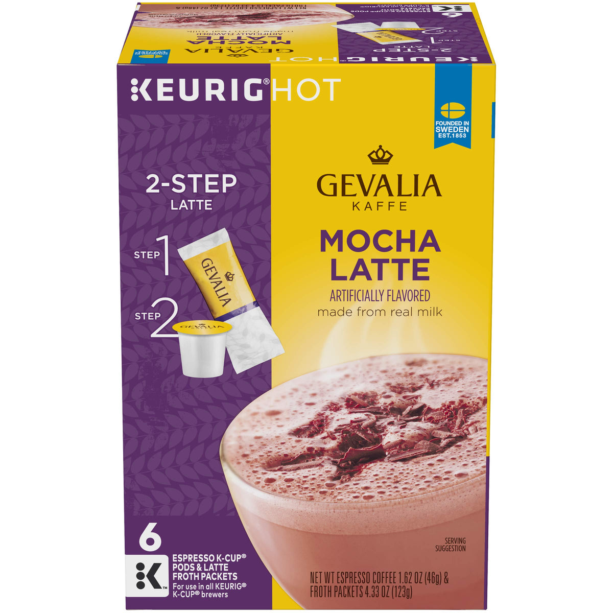 Gevalia Mocha Latte Espresso K-Cup Coffee Pods (6 Pods)
