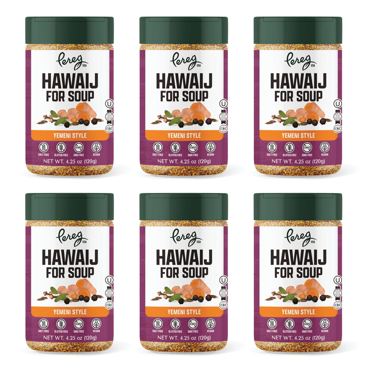 Pereg Mixed Hawaij Soup Spice Mix (4.25 oz x 6 Pack) - Contains Cumin, Turmeric, Black Pepper, Cardamom and Clove - Broths, Chicken Soup & Meat