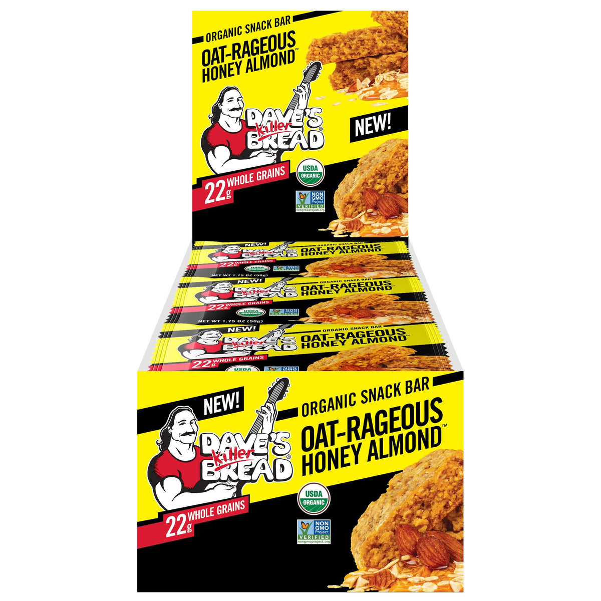 Dave's Killer Bread Oat-Rageous Honey Almond Organic Snack Bars, 12 Individually Wrapped Snack Bars (Pack of 1)
