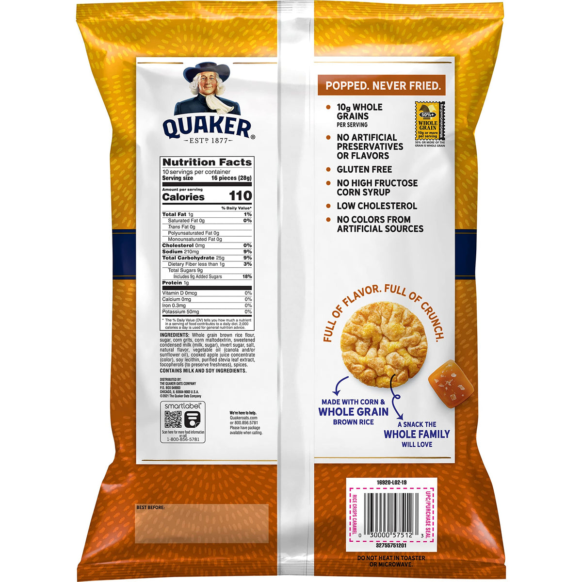Quaker Rice Crisps Caramel, 9.8 Oz
