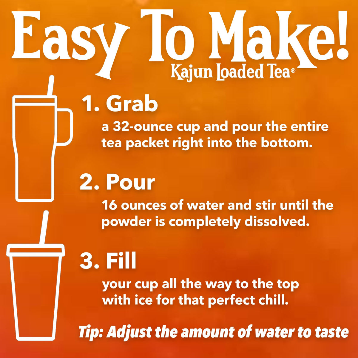 Kajun Loaded Tea Packets - Creole Crush | Pineapple + Watermelon + Mango Flavor | Sugar Free Energy Tea Powder | 250mg Green Tea Caffeine | Zero