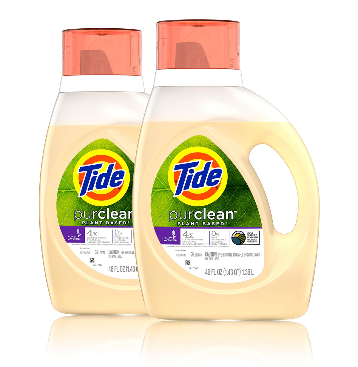 Tide purclean Liquid Laundry Detergent, Honey Lavender, Pack of 2, 46 fl oz each, 75% plant-based