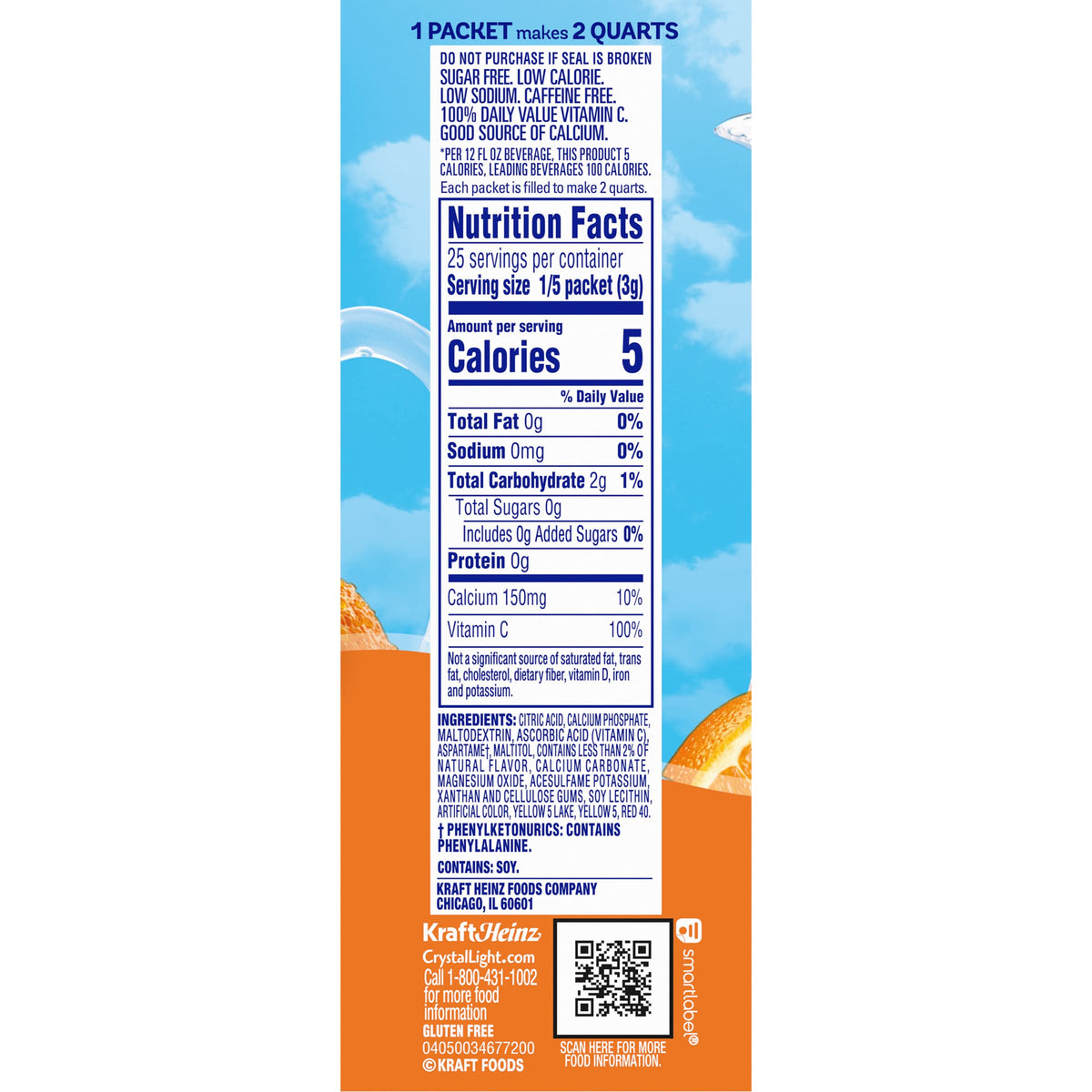 Crystal Light Drink Mix, Sugar Free Powdered Water Enhancer, Low Calorie Beverage Mix, Natural Flavor Drink Mix, Classic Orange, 5 Pitcher Packets