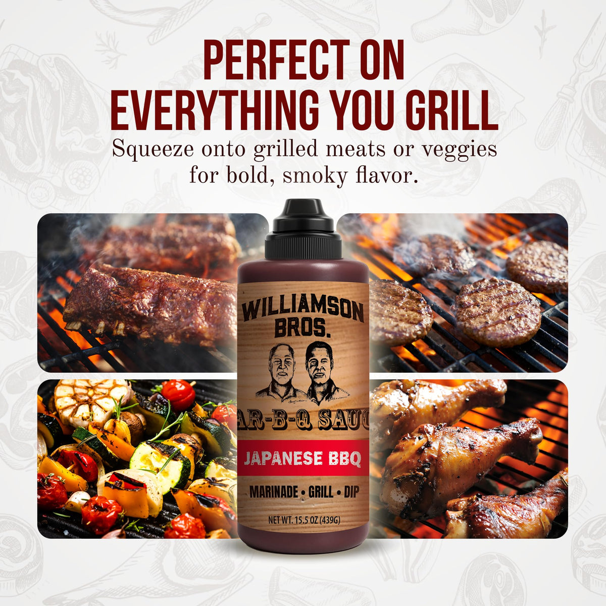 Williamson Bros - Japanese BBQ Sauce | Sweet & Savory with Soy, Sake & Mirin | Teriyaki-Inspired Marinade & Grilling Sauce, 15.5 oz