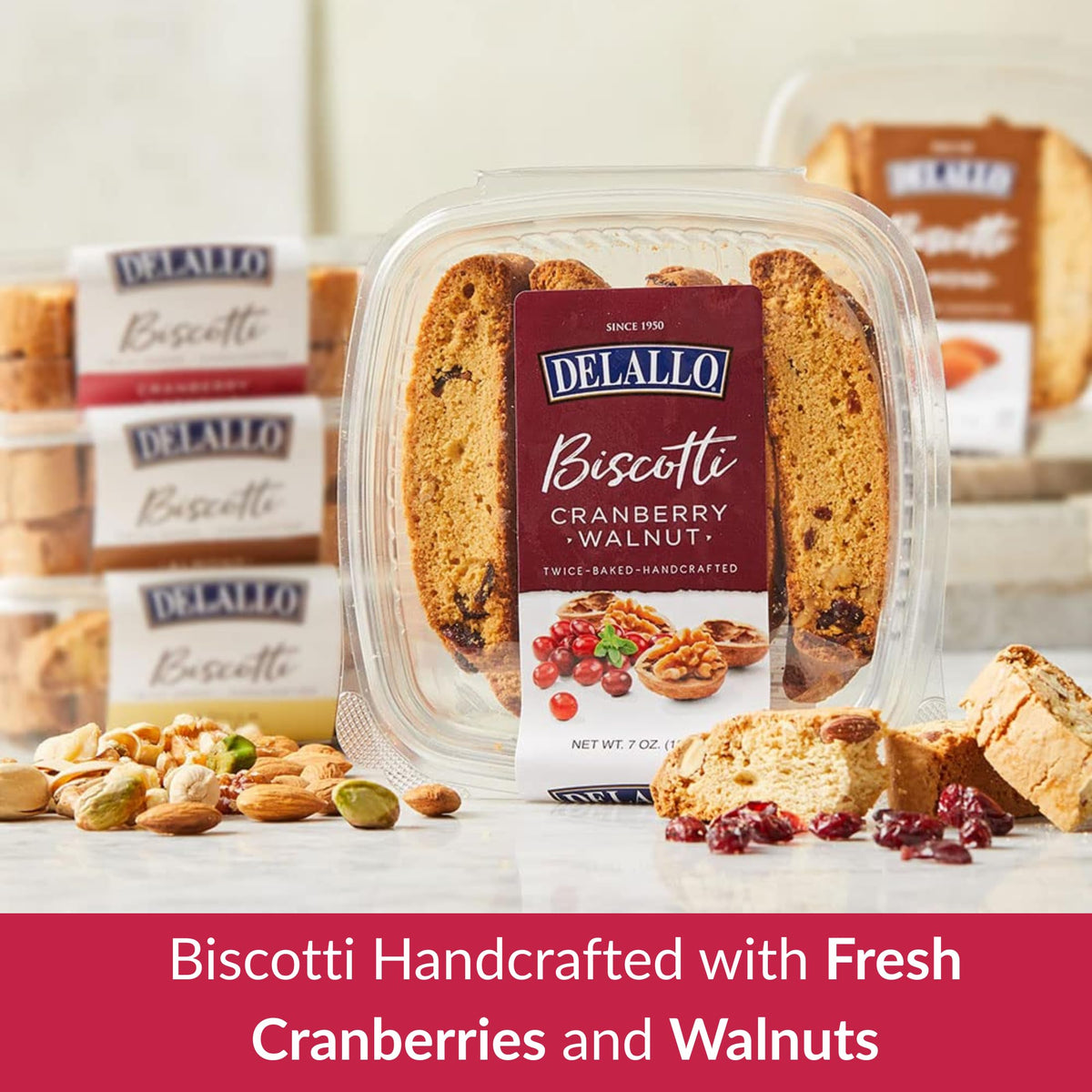 DeLallo Cranberry Walnut Biscotti, (4 Pack) Authentic Italian Recipe, Small Batch Twice Baked Cookies, Non-GMO, Kosher Italian Biscuits, Made with All