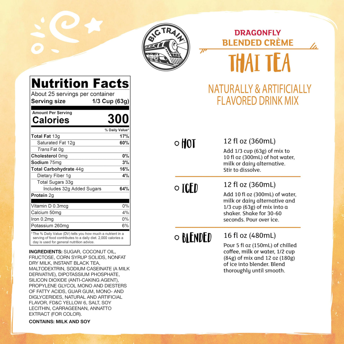 Big Train Dragonfly Thai Tea Blended Crème Beverage Mix, 3.5 Pound (Pack of 1)