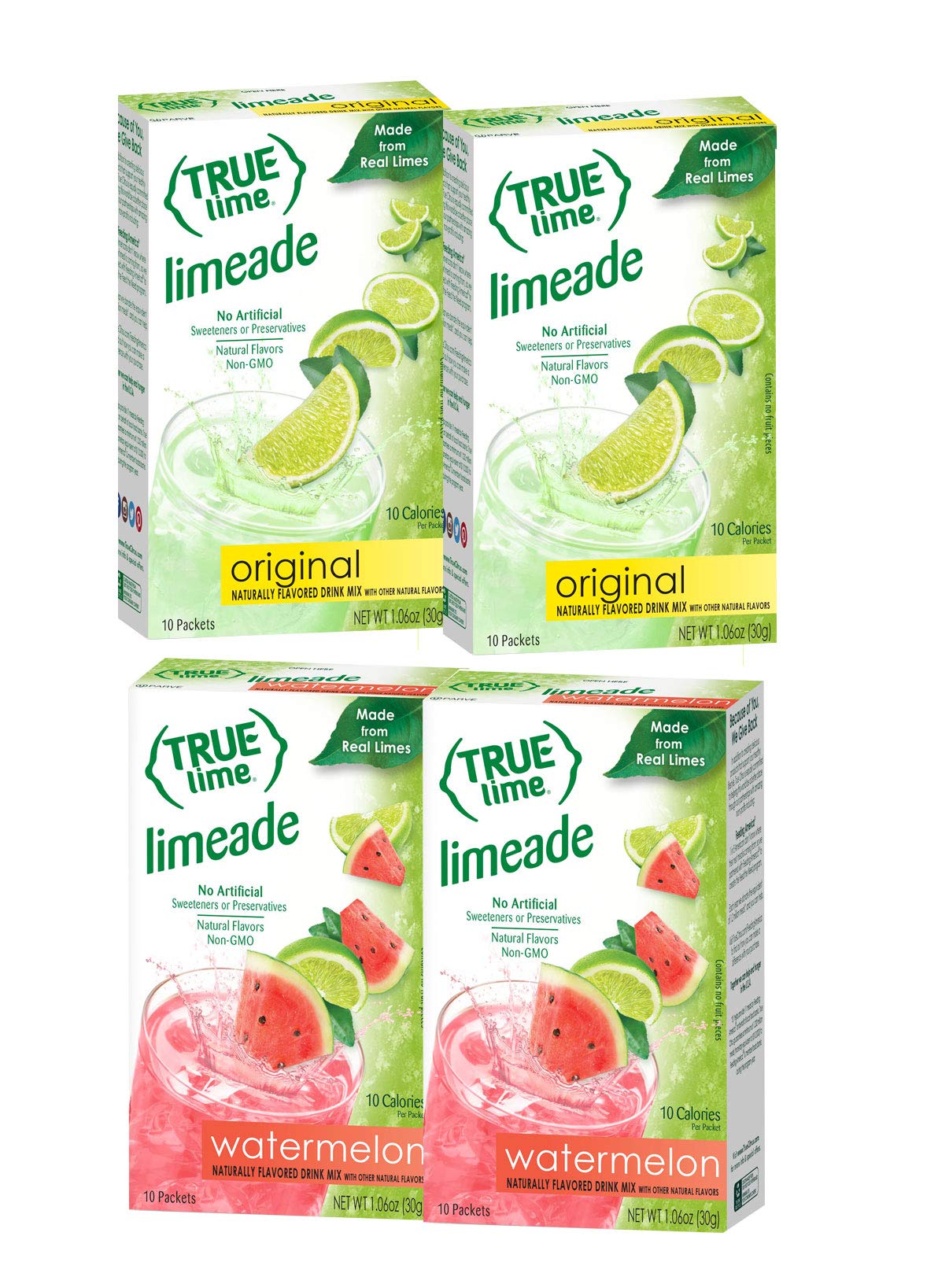 True Lime LIMEADE & WATERMELON (Pack of 4 | 2 boxes each flavor) 10ct each box. True Lemon | True Citrus