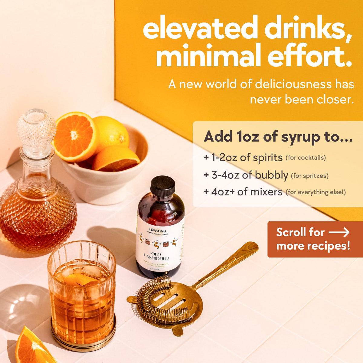 HipStirs Old Fashioned Mix - Our Artisan Old Fashioned Syrup uses Real Blood Orange Bitters for Cocktails to Make it a Rich and Timeless Winter Drink