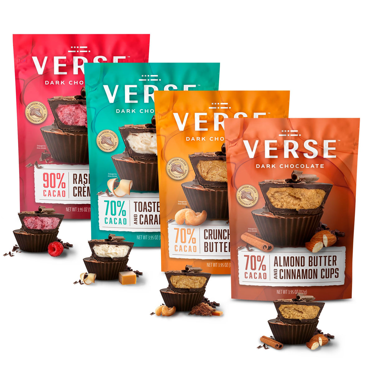 Verse 70% & 90% Dark Chocolate Cups, 4 Pack, Premium Filled Cups